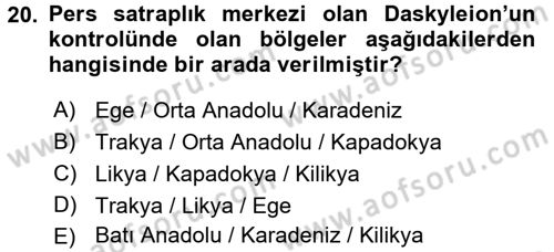 Anadolu Arkeolojisi Dersi 2015 - 2016 Yılı Tek Ders Sınav Soruları 20. Soru
