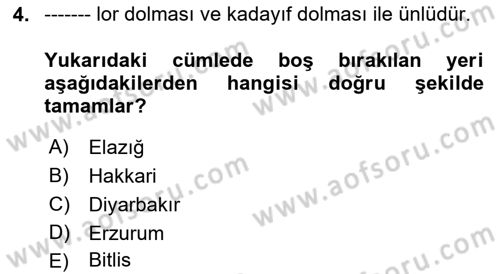 Yöresel Mutfaklar Dersi 2022 - 2023 Yılı Yaz Okulu Sınav Soruları 4. Soru