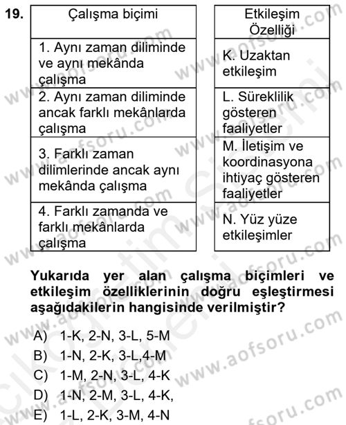 Büro Teknolojileri Dersi 2018 - 2019 Yılı (Vize) Ara Sınav Soruları 19. Soru