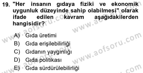 Gastronomi Ve Sürdürülebilirlik Dersi 2022 - 2023 Yılı Yaz Okulu Sınav Soruları 19. Soru
