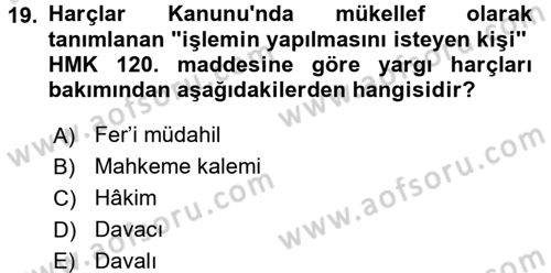 Damga Vergisi Ve Harçlar Bilgisi Dersi 2015 - 2016 Yılı (Final) Dönem Sonu Sınav Soruları 19. Soru
