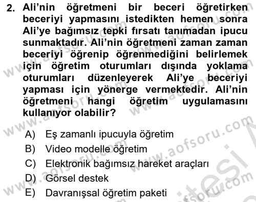 Özel Gereksinimli Bireyler İçin Afet ve Acil Durum Yönetimi Dersi 2024 - 2025 Yılı (Final) Dönem Sonu Sınav Soruları 2. Soru