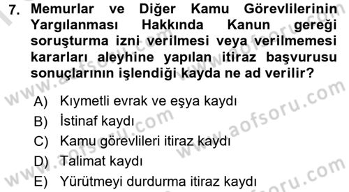 Kalem Mevzuatı Dersi 2016 - 2017 Yılı (Final) Dönem Sonu Sınav Soruları 7. Soru