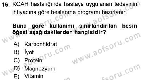 Beslenmenin Temel İlkeleri Dersi 2018 - 2019 Yılı (Final) Dönem Sonu Sınav Soruları 16. Soru