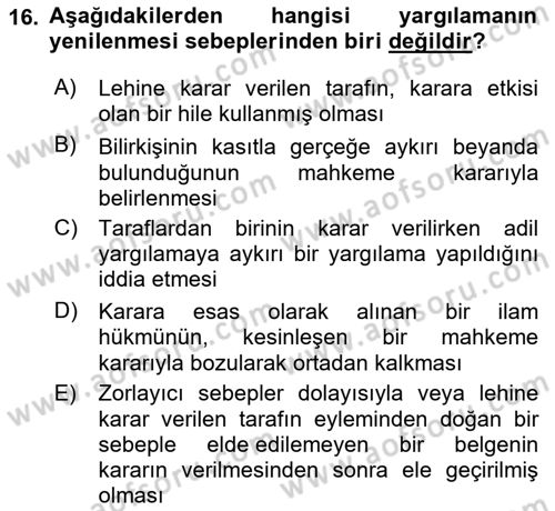 İdari Yargı Dersi 2021 - 2022 Yılı (Final) Dönem Sonu Sınav Soruları 16. Soru