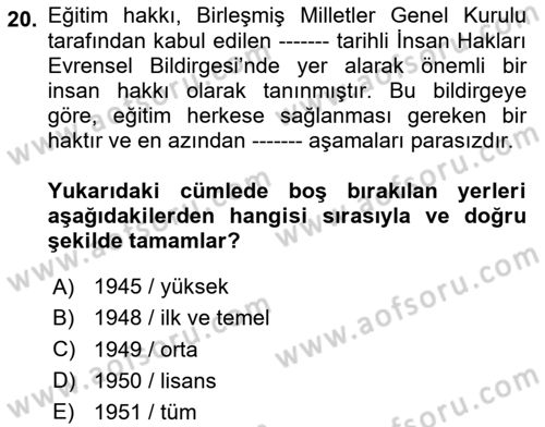 Göç Ve Göçmen Sorunları Dersi 2024 - 2025 Yılı (Vize) Ara Sınav Soruları 20. Soru