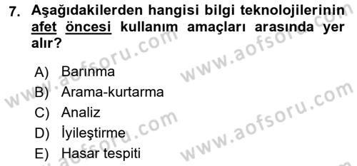 Afet Yönetimi 1 Dersi 2024 - 2025 Yılı (Final) Dönem Sonu Sınav Soruları 7. Soru