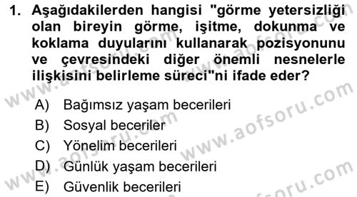 Özel Gereksinimli Bireyler İçin Afet ve Acil Durum Yönetimi Dersi 2024 - 2025 Yılı (Final) Dönem Sonu Sınav Soruları 1. Soru