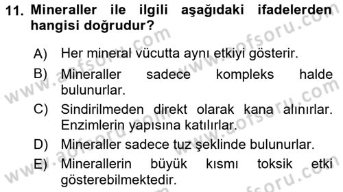 Beslenmenin Temel İlkeleri Dersi 2018 - 2019 Yılı (Vize) Ara Sınav Soruları 11. Soru