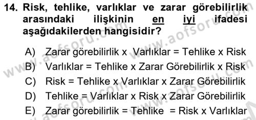 Acil Durum Ve Afet Yönetimi Planları Dersi 2023 - 2024 Yılı (Vize) Ara Sınav Soruları 14. Soru