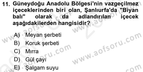 Yöresel Mutfaklar Dersi 2017 - 2018 Yılı 3 Ders Sınav Soruları 11. Soru