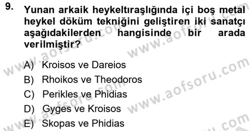 Anadolu Arkeolojisi Dersi 2014 - 2015 Yılı Tek Ders Sınav Soruları 9. Soru