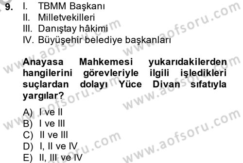 İdari Yargı Dersi 2014 - 2015 Yılı (Vize) Ara Sınav Soruları 9. Soru
