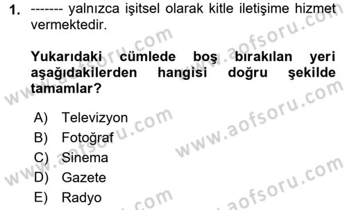 Gastronomi Ve Medya Dersi 2018 - 2019 Yılı (Vize) Ara Sınav Soruları 1. Soru