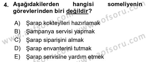 Yiyecek Ve İçecek İşletmeciliği Dersi 2024 - 2025 Yılı (Final) Dönem Sonu Sınav Soruları 4. Soru