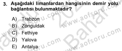 Acil Durum ve Afetlerde Ulaştırma Yönetimi ve Uygulamaları Dersi 2021 - 2022 Yılı (Vize) Ara Sınav Soruları 3. Soru