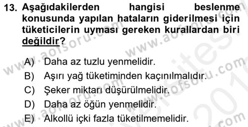 Beslenmenin Temel İlkeleri Dersi 2018 - 2019 Yılı (Vize) Ara Sınav Soruları 13. Soru