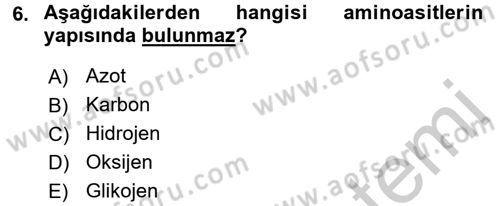 Beslenmenin Temel İlkeleri Dersi 2016 - 2017 Yılı (Vize) Ara Sınav Soruları 6. Soru