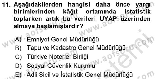 Mesleki Bilgisayar Ve Uyap Dersi 2024 - 2025 Yılı (Vize) Ara Sınav Soruları 11. Soru