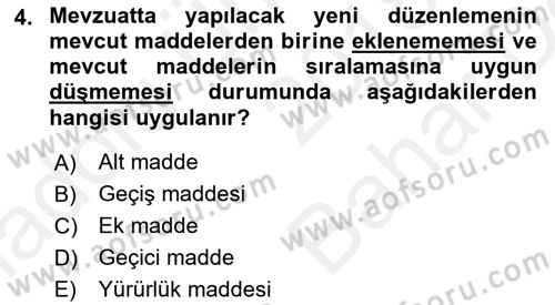 Hukuk Dili Ve Adli Yazışmalar Dersi 2018 - 2019 Yılı (Vize) Ara Sınav Soruları 4. Soru