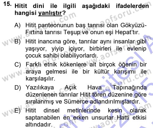 Anadolu Arkeolojisi Dersi 2014 - 2015 Yılı (Vize) Ara Sınav Soruları 15. Soru