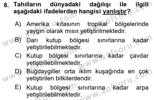 Gıda Coğrafyası Dersi 2023 - 2024 Yılı (Vize) Ara Sınav Soruları 8. Soru