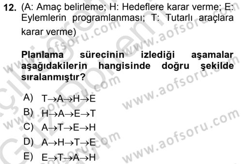 Kent, Planlama ve Afet Risk Yönetimi Dersi 2019 - 2020 Yılı (Vize) Ara Sınav Soruları 12. Soru