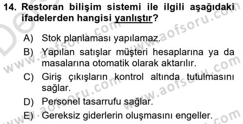 Menü Yönetimi Dersi 2018 - 2019 Yılı Tek Ders Sınav Soruları 14. Soru
