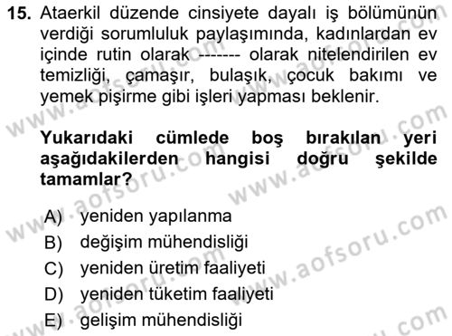 Yemek Sosyolojisi Dersi 2024 - 2025 Yılı (Final) Dönem Sonu Sınav Soruları 15. Soru