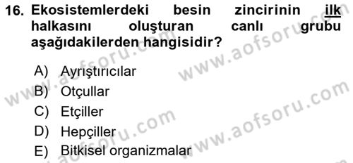 Gastronomi Ve Sürdürülebilirlik Dersi 2021 - 2022 Yılı Yaz Okulu Sınav Soruları 16. Soru