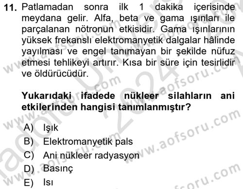 Kbrn Savunma Ve Güvenlik Dersi 2024 - 2025 Yılı (Vize) Ara Sınav Soruları 11. Soru