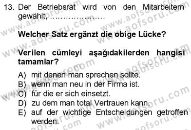 Almanca 3 Dersi 2012 - 2013 Yılı (Final) Dönem Sonu Sınav Soruları 13. Soru