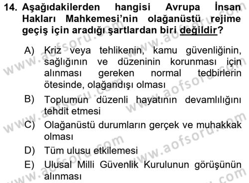 İnsan Hakları Ve Kamu Özgürlükleri Dersi 2025 - 2026 Yılı (Vize) Ara Sınav Soruları 14. Soru