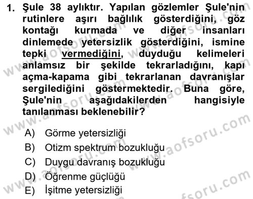 Özel Gereksinimli Bireyler İçin Afet ve Acil Durum Yönetimi Dersi 2025 - 2026 Yılı (Vize) Ara Sınav Soruları 1. Soru