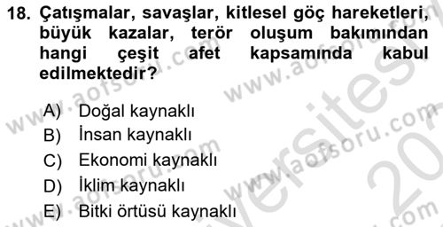 Kent, Planlama ve Afet Risk Yönetimi Dersi 2023 - 2024 Yılı Yaz Okulu Sınav Soruları 18. Soru
