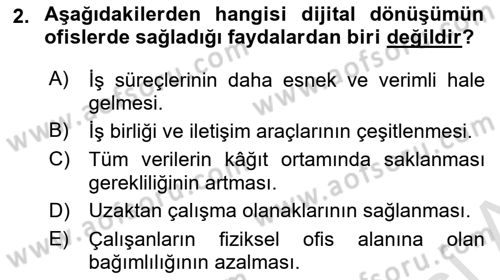 Büro Teknolojileri Dersi 2024 - 2025 Yılı Yaz Okulu Sınav Soruları 2. Soru