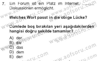 Almanca 2 Dersi 2012 - 2013 Yılı Tek Ders Sınav Soruları 7. Soru