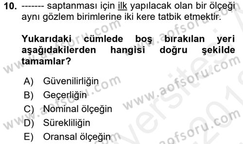 Uluslararası İlişkilerde Araştırma Yöntemleri Dersi 2017 - 2018 Yılı (Vize) Ara Sınav Soruları 10. Soru