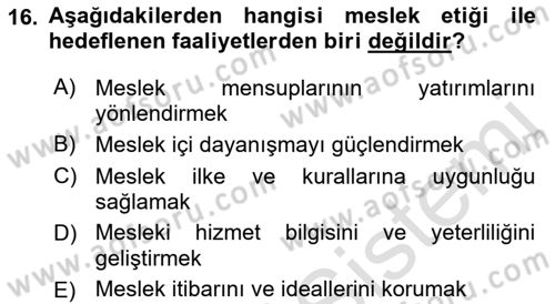 Arama Kurtarma Bilgisi ve Etik Değerler Dersi 2023 - 2024 Yılı (Final) Dönem Sonu Sınav Soruları 16. Soru