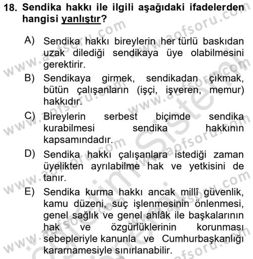 İnsan Hakları Ve Kamu Özgürlükleri Dersi 2025 - 2026 Yılı (Final) Dönem Sonu Sınav Soruları 18. Soru