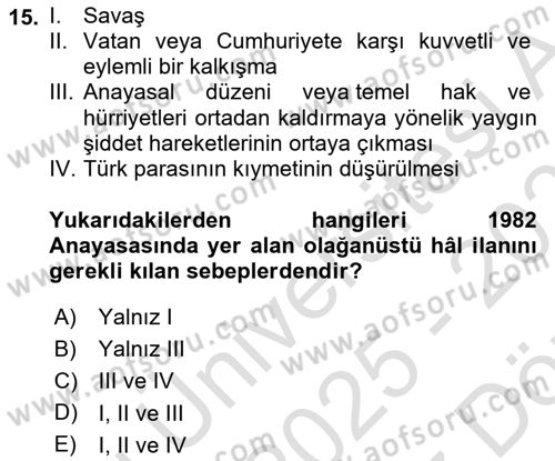 İnsan Hakları Ve Kamu Özgürlükleri Dersi 2025 - 2026 Yılı (Vize) Ara Sınav Soruları 15. Soru