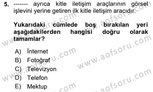 Gastronomi Ve Medya Dersi 2025 - 2026 Yılı (Vize) Ara Sınav Soruları 5. Soru