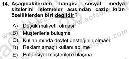 Büro Teknolojileri Dersi 2019 - 2020 Yılı (Vize) Ara Sınav Soruları 14. Soru