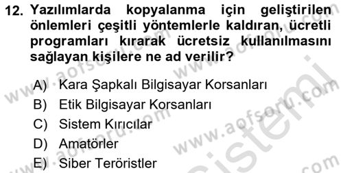Büro Teknolojileri Dersi 2022 - 2023 Yılı (Final) Dönem Sonu Sınav Soruları 12. Soru