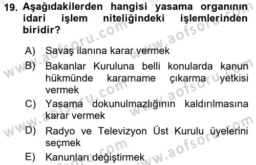 İdari Yargı Dersi 2017 - 2018 Yılı (Vize) Ara Sınav Soruları 19. Soru