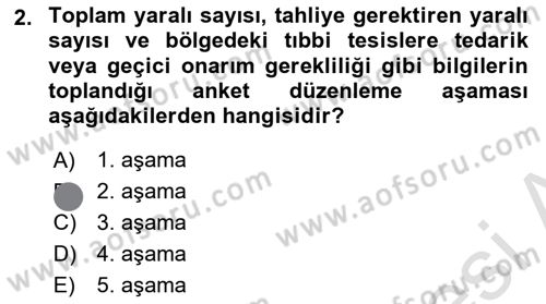 Afet Yönetiminde Sağlık Hizmetleri Dersi 2023 - 2024 Yılı (Final) Dönem Sonu Sınav Soruları 2. Soru
