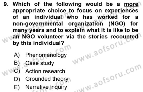 Research Methods Dersi 2023 - 2024 Yılı Yaz Okulu Sınav Soruları 9. Soru