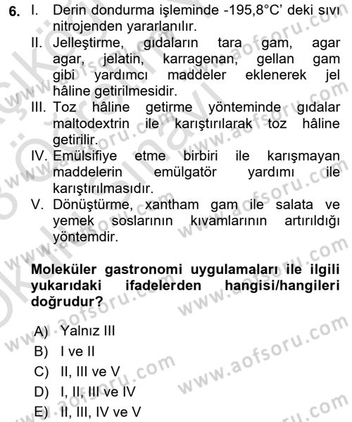Gastronomi Ve Sürdürülebilirlik Dersi 2022 - 2023 Yılı Yaz Okulu Sınav Soruları 6. Soru
