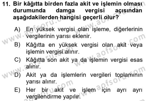 Damga Vergisi Ve Harçlar Bilgisi Dersi 2015 - 2016 Yılı (Vize) Ara Sınav Soruları 11. Soru
