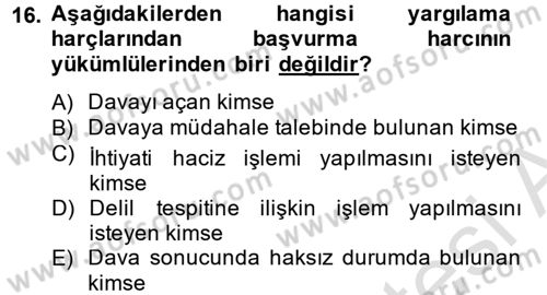 Damga Vergisi Ve Harçlar Bilgisi Dersi 2014 - 2015 Yılı Tek Ders Sınav Soruları 16. Soru